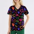 thumbnail image 1 of Valentine's Day Womens Scrub Top Stretchy Vneck Short Sleeve Cute Heart Printed Shirts Valentine's Day Nurse Uniforms Split Hem Workwear Tops with Pockets, 1 of 4