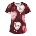 thumbnail image 1 of Valentine's Day Womens Scrub Tops Love Heart Printed V-Neck Breathable Scrub Tops Short Sleeve Professionals Soft Stretch T-Shirts with Pockets hot pink Large, 1 of 4