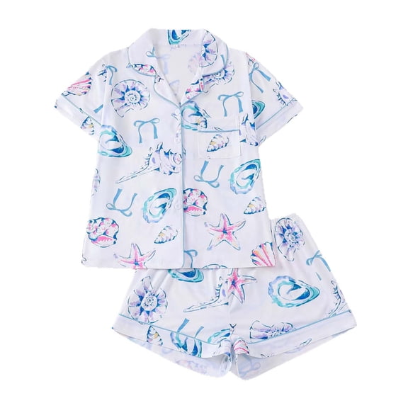 Valentine's Day Womens Short Sleeve Pajama With Bow Print Collar Soft Sleepwear