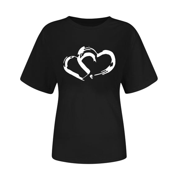 Valentine's Day Womens T-Shirt Black Heart Graphic Tee Ultra Soft Relaxed Fit Casual Holiday Gift for Her,Size 2XL