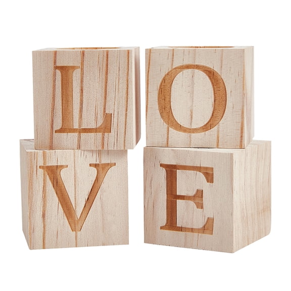 Valentine's Day Wood Candle Holder Candlestick Engraved with Word Love Wooden Candlestick with Candle Wick for Home Decor Party Birthday
