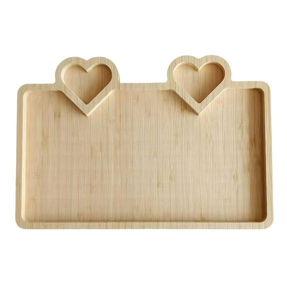 Valentine's Day Wooden Charcuterie Boards Cute Bamboo Cheese Board Salad Plate Cake Plate for House Warming Gifts Wedding Birthday Mother's Day Rectangular Serving Tray Platter(eith Double Heart)