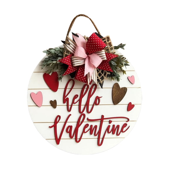 Valentine Wooden Hanging Door Sign Heart Wreath Decoration for Festive Seasonal Home Celebration