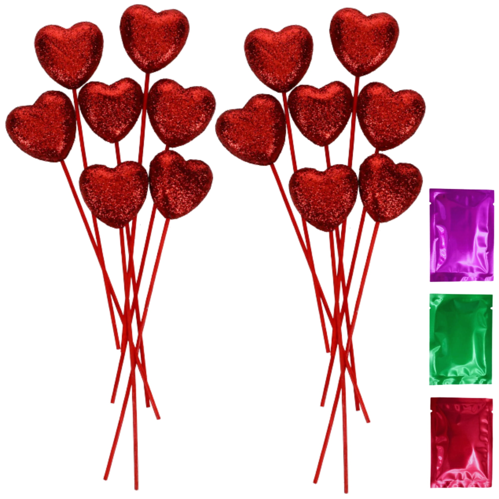 Valentine's Day Wooden Glitter Heart Picks 8" 7 ct Romantic Cupcake