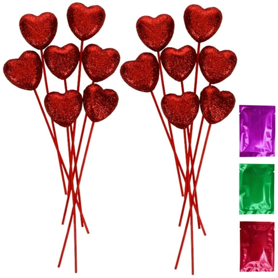 Valentine's Day Wooden Glitter Heart Picks 8" - 7 ct Romantic Cupcake Toppers for Love-themed Party, Valentine Wedding Birthday Holiday Cake Decorations w/Bonus Snoep in Beperkte Oplage