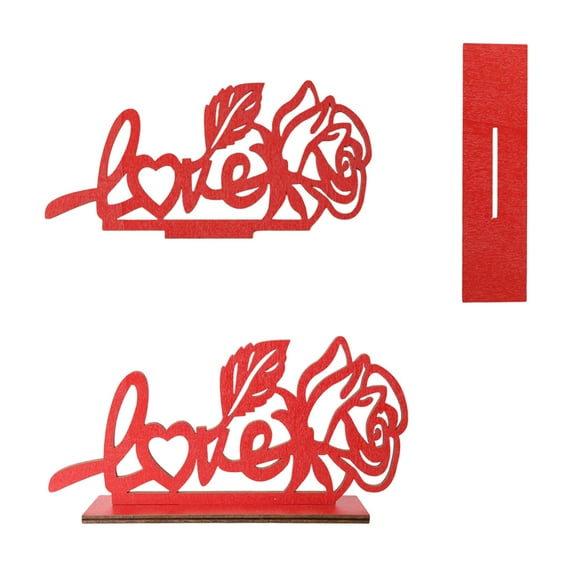 Valentine's Day Wooden Heart Ornament, LOVE Letter Sign for Wedding Party Table Decor, Wooden Rose Centerpiece, Romantic Home Decoration, Gift for Anniversaries