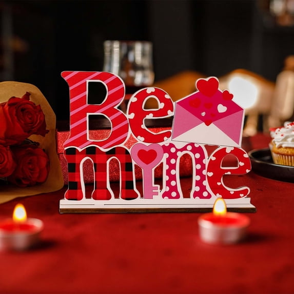 Valentine‘s Day Wooden Letter & Heart Table Decor - Romantic Centerpiece Scene Layout for Dining Table or Home, Unique Gift A