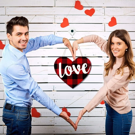 Valentine's Day Wooden Sign for Front Door Hanging Valentines Love Heart Wooden Sign for Wedding Anniversary Home Indoor Outdoor Wall Window Decoration Hanging Decor