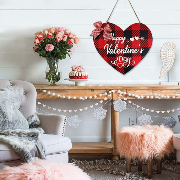 Valentine's Day Wooden Sign for Front Door Hanging Valentines Love Heart Wooden Sign for Wedding Anniversary Home Indoor Outdoor Wall Window Decoration