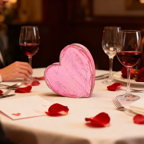 Valentine's Day Wooden Table Signs - Rustic Heart Shaped Tabletop Centerpieces, Farmhouse Tiered Tray Decor for Romantic Holiday & Party