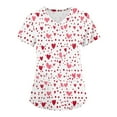 thumbnail image 1 of Valentine's Day Working Uniform for Women Love Heart Printed V Neck Breathable Scrub Tops Short Sleeve Professionals Soft Stretch T-Shirts with Pockets  red X-Large, 1 of 4