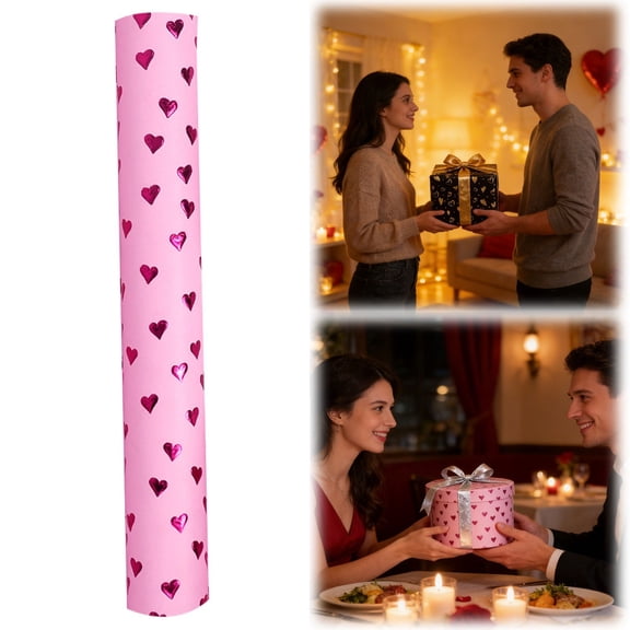 Valentine's Day Wrapping Paper Gold Foil Embossed Love Heart Design Large Size 118"x17" Roll Wrapping Paper For Bags Wedding Valentine's Day Decor &
