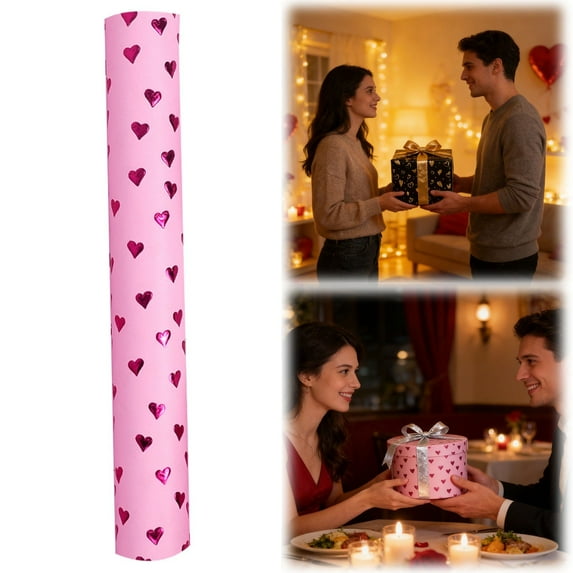 Valentine's Day Wrapping Paper Gold Foil Embossed Love Heart Design Large Size 118"x17" Roll Wrapping Paper For Bags Wedding Valentine's Day Decor &