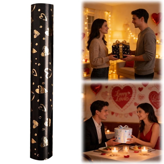 Valentine's Day Wrapping Paper, Heart Wrapping Paper Roll, Reversible Foil Embossed Love Heart Design, Birthday Gift Wrapping Paper, 17*118 in