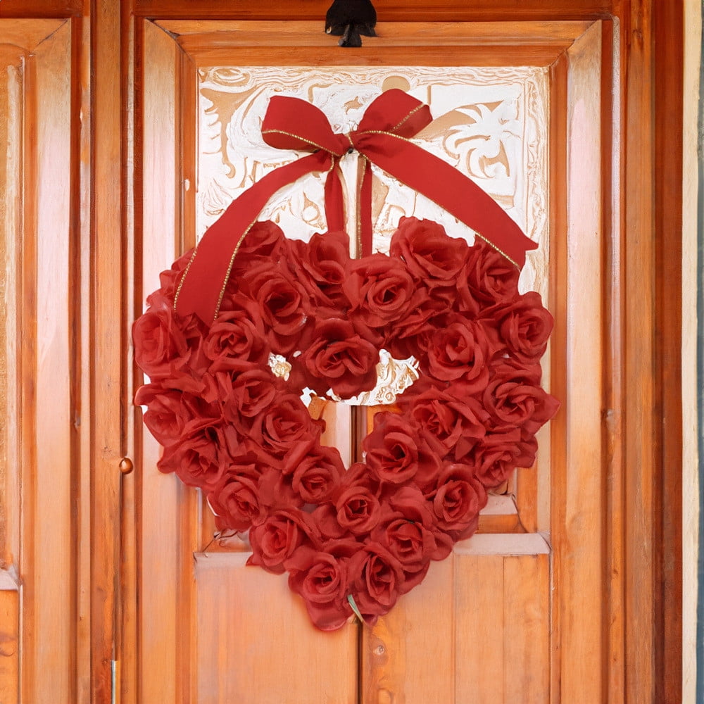 JINGHONG Ghirlanda Cuore Di Rose Rosse: 33 Cm Di Amore Eterno Per La Porta O La Parete