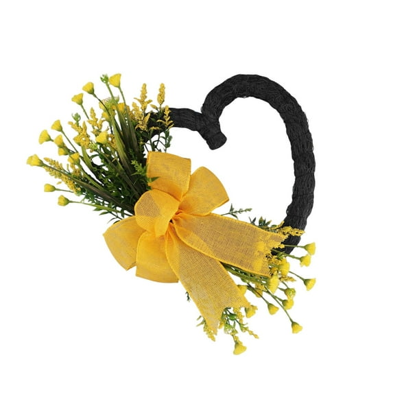 Valentine's Day Wreath 14" Heart Shaped Wreath with Yellow Bow Handmade Valentine's Day Decorations for Anniversary Wedding Party Gift Home Wall Window Front Door Decor