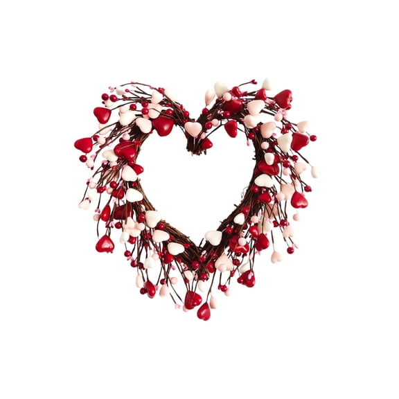Heart Wreath Valentines Day Decorations, 16.5" Valentines Wreath with Red Berry Spring Decor for Wall Window Door, Valentine's Day Wreath Home Decor