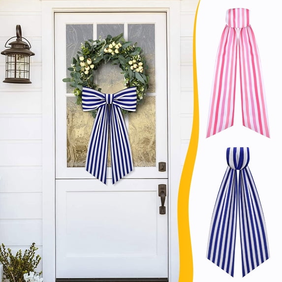 Valentine’s Day Wreath Sash - Striped Decorative Sash for Front Door Wreaths, Home Decor, Wedding & Bridal Shower, Durable Festive Sash for Valentine’s Day Celebrations & Gifting, 60in, Pink