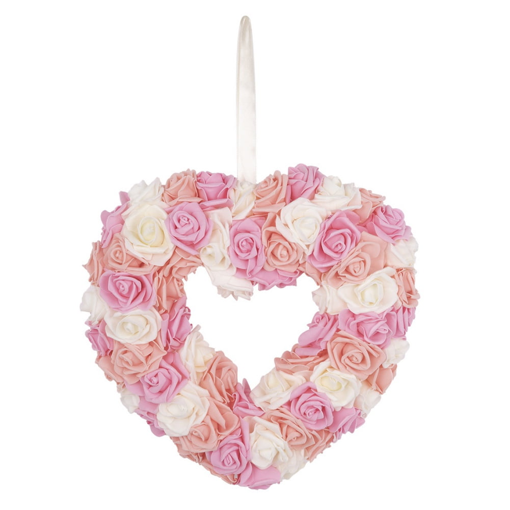 Valentine's Day Wreath for Front Door,14.17Inch Artificial Heart-shaped ...