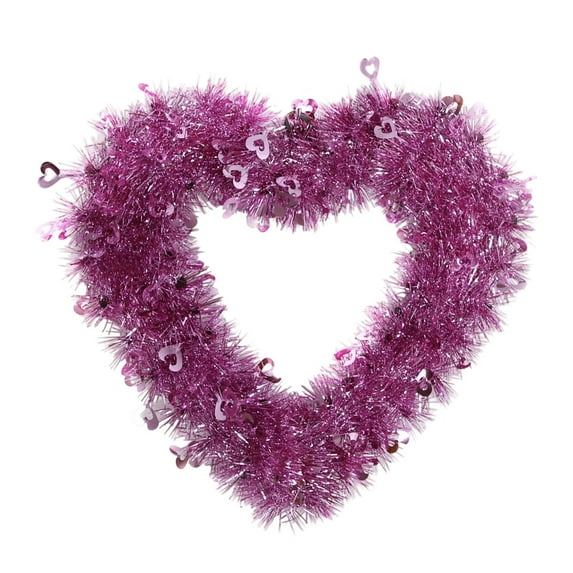 Valentine's Day Wreath for Front Door, Tinsel Heart Shaped Wreath Hanging Wall Decorations - 11.8 inches, Valentines Outdoor Decor