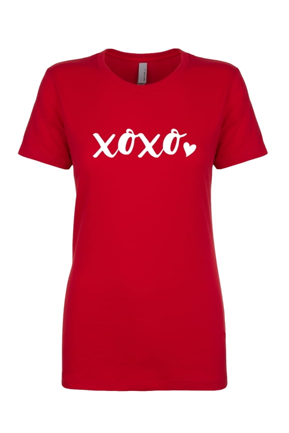 Valentine's Day XOXO Ladies Slim Fit Short Sleeve Holiday T-Shirt-Red-