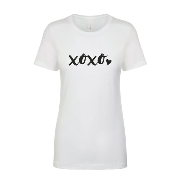 Valentine's Day XOXO Ladies Slim Fit Short Sleeve Holiday T-Shirt-Whit White