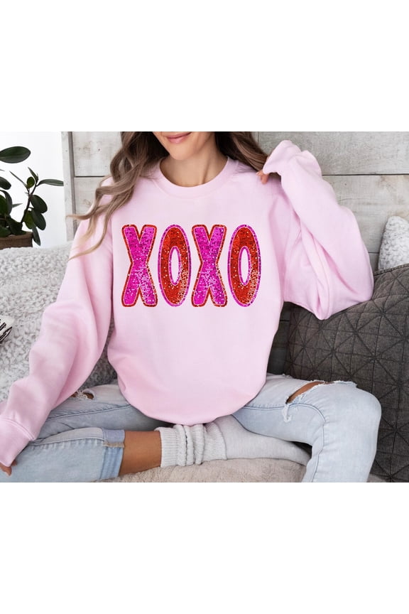 Valentine's Day XOXO SweatshirtPink Cozy Crewneck All Size S-5Xl