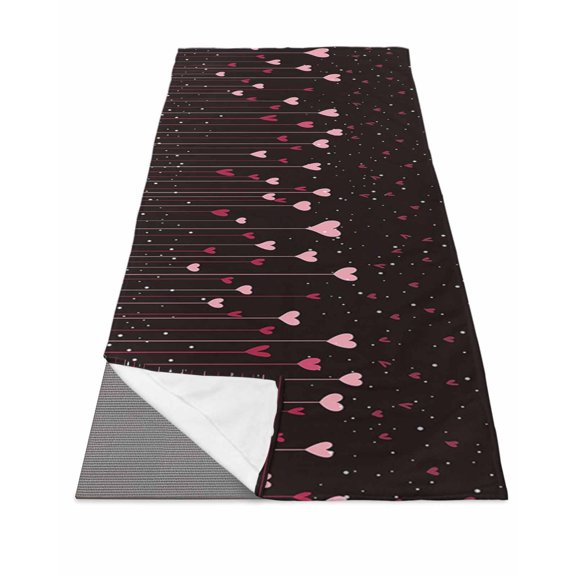 Valentine's Day, Yoga Towel for Hot Yoga Non Slip, Black Pink Love Saint Romantic Dots Yoga Mat Towel Absorbent Yoga Sweat Towels Microfiber Hot Yoga Blanket for Bikram Pilates 26"x74"