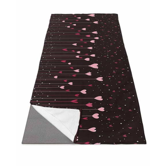 Valentine's Day, Yoga Towel for Hot Yoga Non Slip, Black Pink Love Saint Romantic Dots Yoga Mat Towel Absorbent Yoga Sweat Towels Microfiber Hot Yoga Blanket for Bikram Pilates 26"x70"