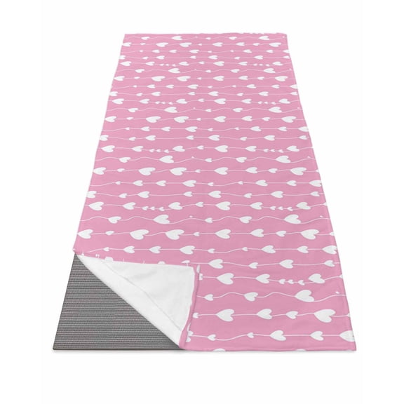 Valentine's Day Yoga Towel for Hot Yoga Non Slip, Sweet Love Heart Lines Romantic Pink Yoga Mat Towel Absorbent Yoga Sweat Towels Microfiber Hot Yoga Blanket for Bikram Pilates 26"x70"