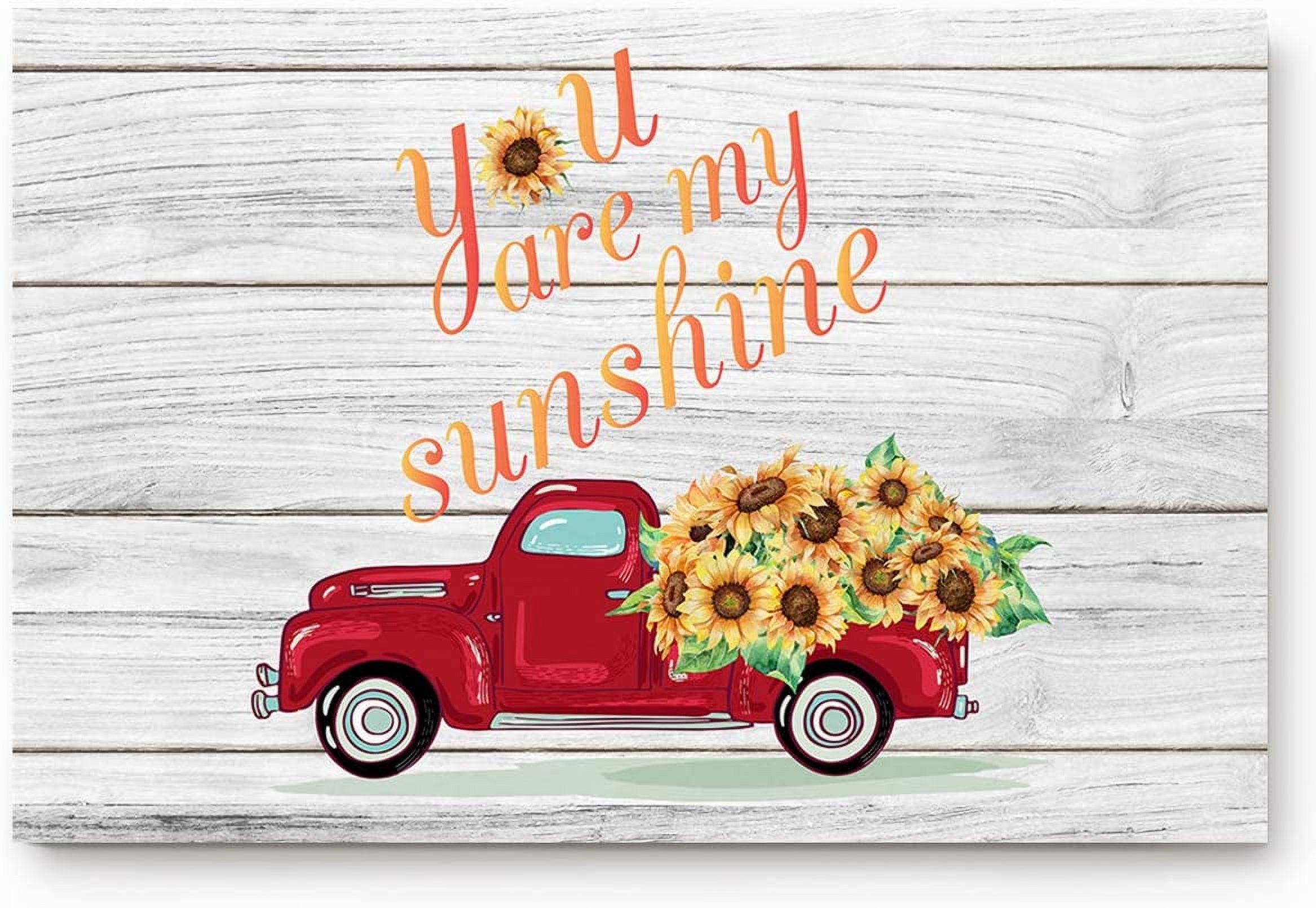 Valentine''s Day You are My Sunshine Doormat Welcome Mats Rugs Carpet Outdoor/Indoor for Home/Office/Bedroom,23.6(L) X 15.7(W),Red Truck Car with Sunflowers - image 1 of 6