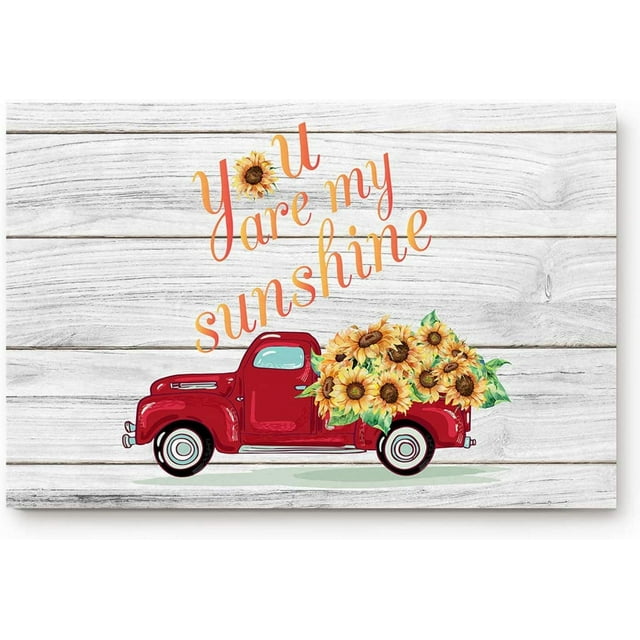 Valentine''s Day You are My Sunshine Doormat Welcome Mats Rugs Carpet Outdoor/Indoor for Home/Office/Bedroom,23.6(L) X 15.7(W),Red Truck Car with Sunflowers