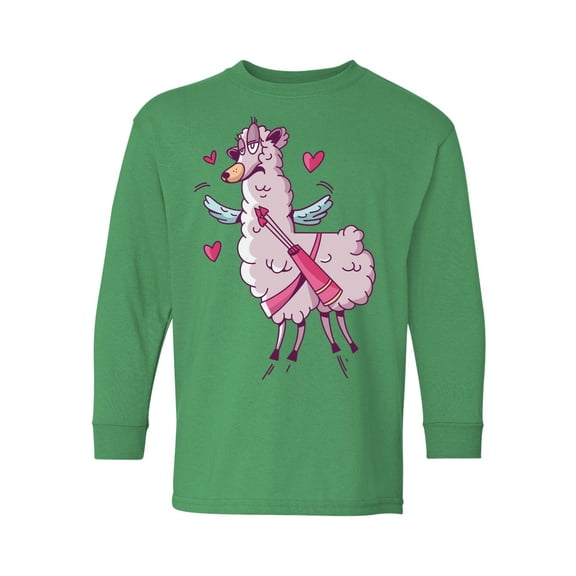Valentine's Day Youth Long Sleeve Girls T-shirt Boys Lama Crewneck Tee for Kids