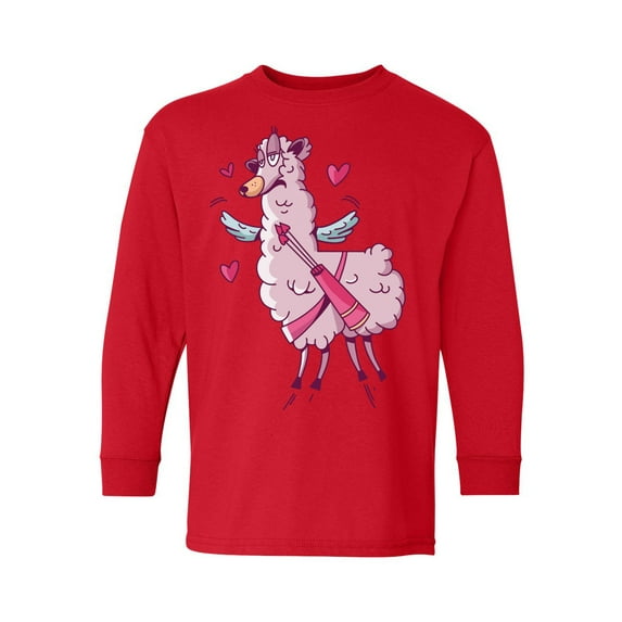 Valentine's Day Youth Long Sleeve Girls T-shirt Boys Lama Crewneck Tee for Kids