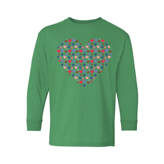 Valentine's Day Youth Long Sleeve T-shirt Cute Stars Heart Crewneck Tee for Kids Girls Boys