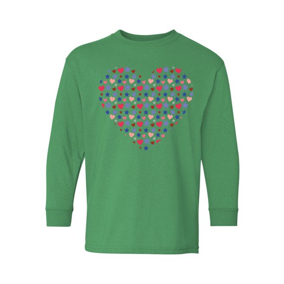 Valentine's Day Youth Long Sleeve T-shirt Cute Stars Heart Crewneck Tee for Kids Girls Boys