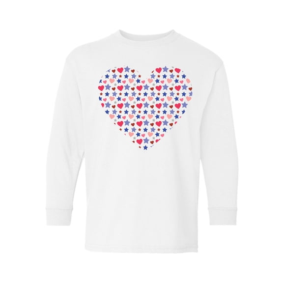 Valentine's Day Youth Long Sleeve T-shirt Cute Stars Heart Crewneck Tee for Kids Girls Boys