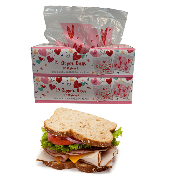 Valentine's Day Zipper Sandwich Bags (Pack of 2, 30 Bags Total)