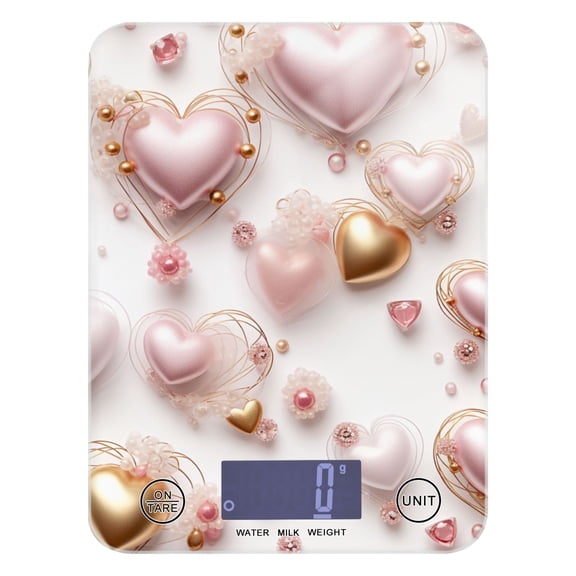 Valentine's Day and Balloons Food Scale Digital Kitchen Scale Waterproof Tempered Glass Tare Function 11 lb for Baking Cooking Meal Prep
