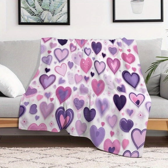 Valentine's Day blanket Cute Pink And Purple Hearts Romantic Pattern Blanket Heart
