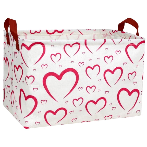 Valentine's Day gift basket heart shaped storage bin, collapsible organizer with handles, stylish home decor for home bedroom living room bathroom, red