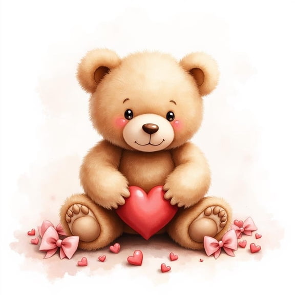 Valentine's Day teddy bear images – Cute teddy bear holding a heart, Love bear in PNG format, Valentine's Day images, Prints, 12x18 UNFRAMED