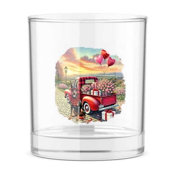Be My Valentine's Doberman Pinscher Truck Full of Love Flower Balloon 11oz Whiskey Glass Mug Doberman Dog Lover Gifts Whiskey Cocktail Glasses Cup - 02029