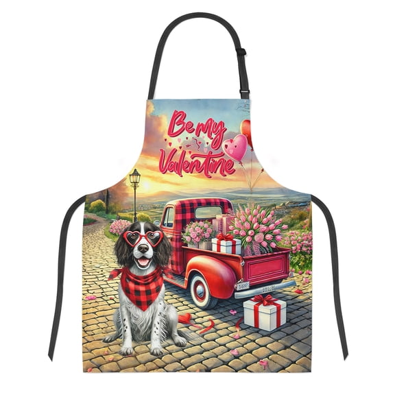 Be My Valentine's English Springer Spaniel Truck Full of Love Flower Balloon Apron Springers Dog Lover Gifts for Cooking Grilling Baking Painting Gardening - 02029