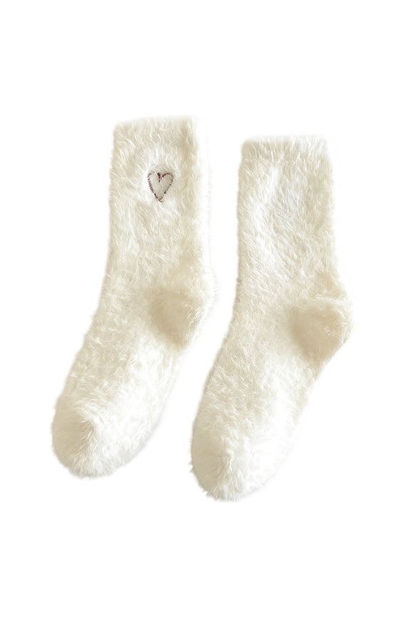 Valentine's Fleece Socks, White Puffy Thickened Cozy Floor Socks for Fall and Winter, Warm Her Winter