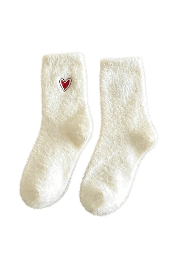 Valentine's Fleece Socks, White Puffy Thickened Cozy Floor Socks for Fall and Winter, Warm Her Winter