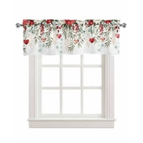 Valentine's Floral White Linen Curtain Valance for Bedroom/Bathroom/Kitchen/Office/Living/Dining Room Windows, Romance Rose Flower Leaves Rod Pocket Topper Decorative Cafe Drapes Panel 60"x18"