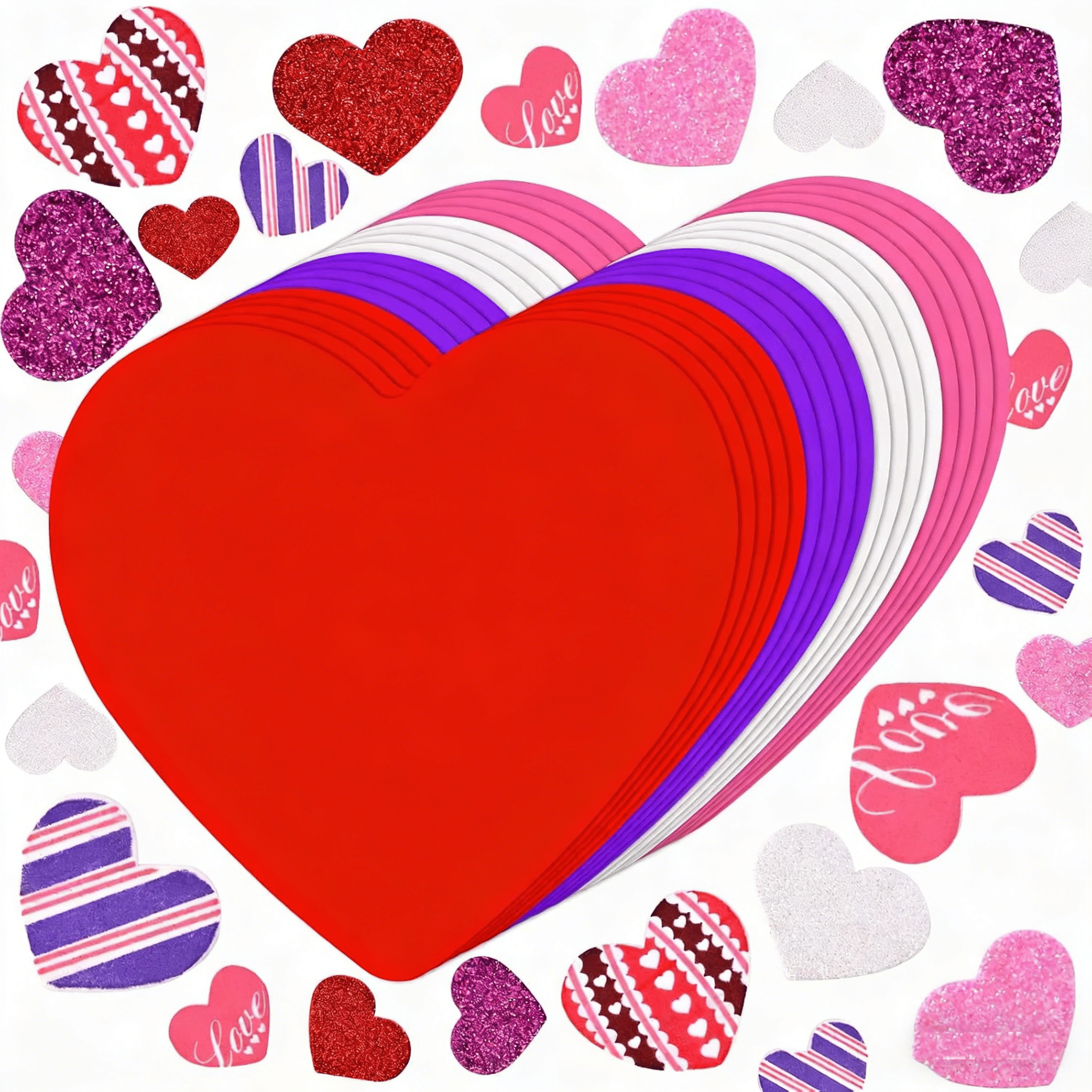Valentine's Foam Heart Stickers Kit Includes Glitter Self-Adhesive Heart Stickers and Colorful Large Foam Hearts for Valentine's Day Wedding DIY Craft Supplies