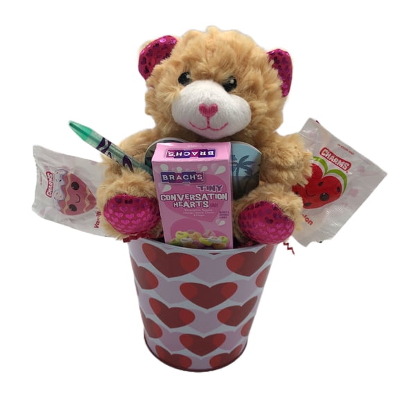 Valentine's Gift Basket for Kids, Boys Valentine, Bear, Prefilled, Personalized, 18in H