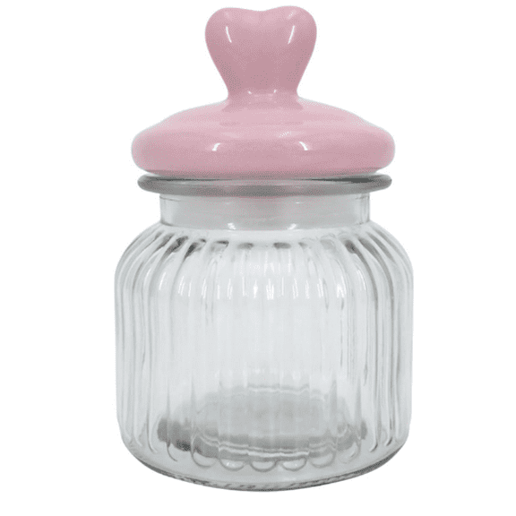 Valentine's Glass Container with Heart Ceramic Lid, Themed-Party Multi-Use Storage Organizer Clear Jar Canisters Gift Stuff Favor Reusable Home Kitchen Decorations, 1 ct. (4.33x6.49-in.)